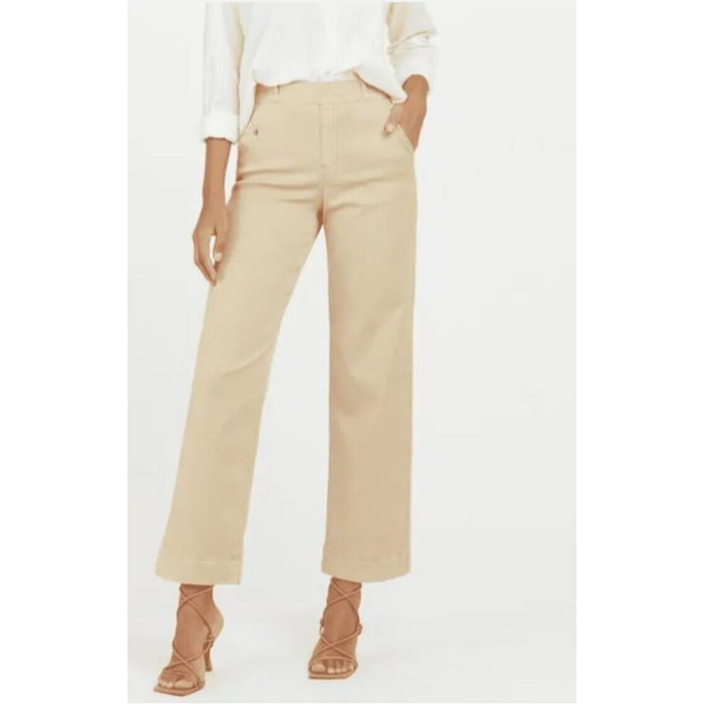 Spanx Twill Cropped Wide Leg Pants Ivory Size Large
